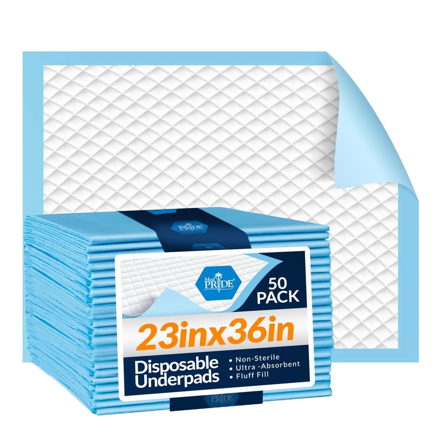 MED PRIDE Disposable Bed Pads 23X36 50 Count Absorbent Bed Liners for Incontinence Kids Adults Elderly Pets Leak-Proof Bed Wetting Pads