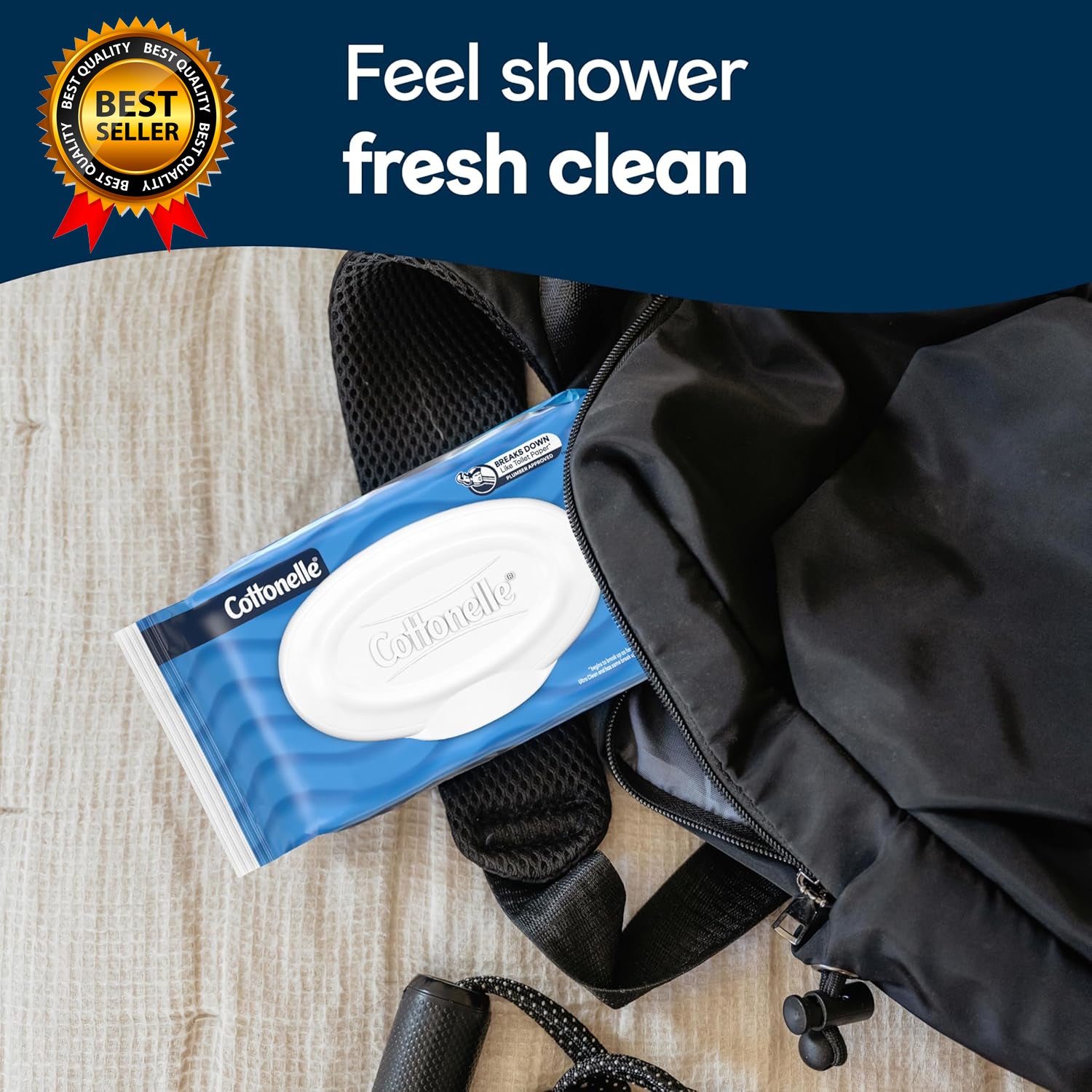Fresh Feel Flushable Wet Wipes Adult Wet Wipes 8 Flip-Top Packs 42 Wipes Per
